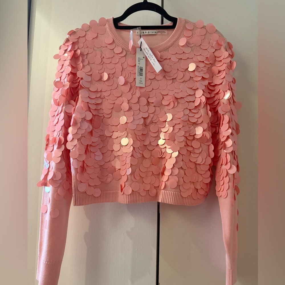 Alice + Olivia Blush Sequin Embellished Sweater - Picture 2 of 3